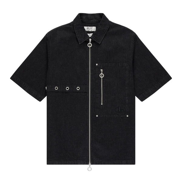 BOLT EYELET BOXY DENIM SHIRT - CHARCOAL BLACK