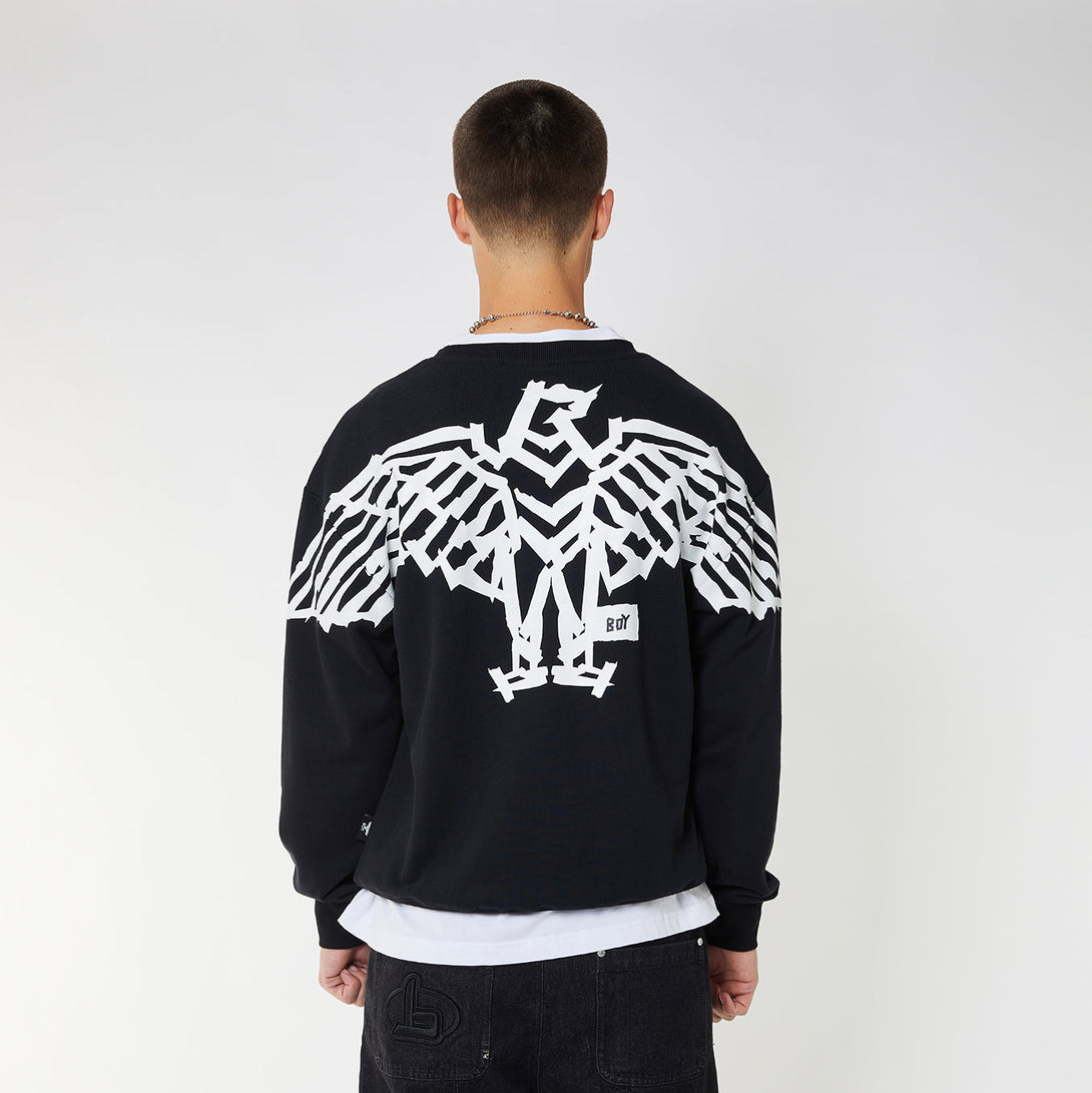 BOY BACKPRINT TAPE EAGLE SWEATSHIRT - BLACK/WHITE