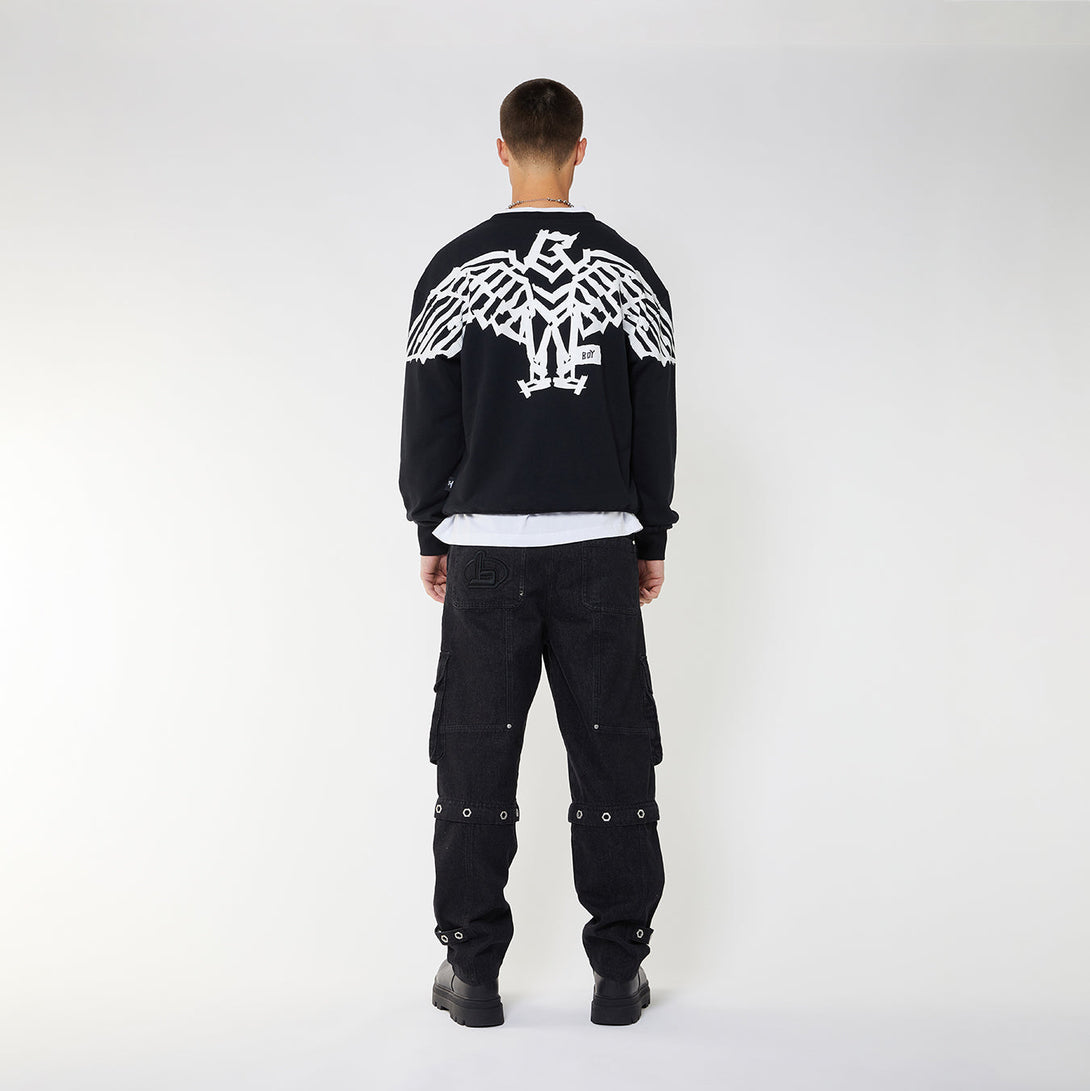 BOY BACKPRINT TAPE EAGLE SWEATSHIRT - BLACK/WHITE