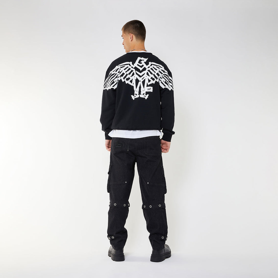 BOY BACKPRINT TAPE EAGLE SWEATSHIRT - BLACK/WHITE