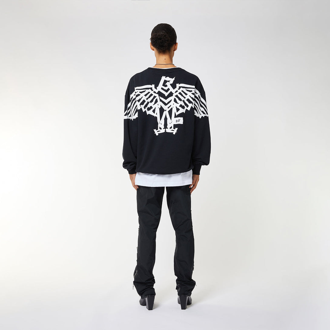 BOY BACKPRINT TAPE EAGLE SWEATSHIRT WOMENS - BLACK/WHITE