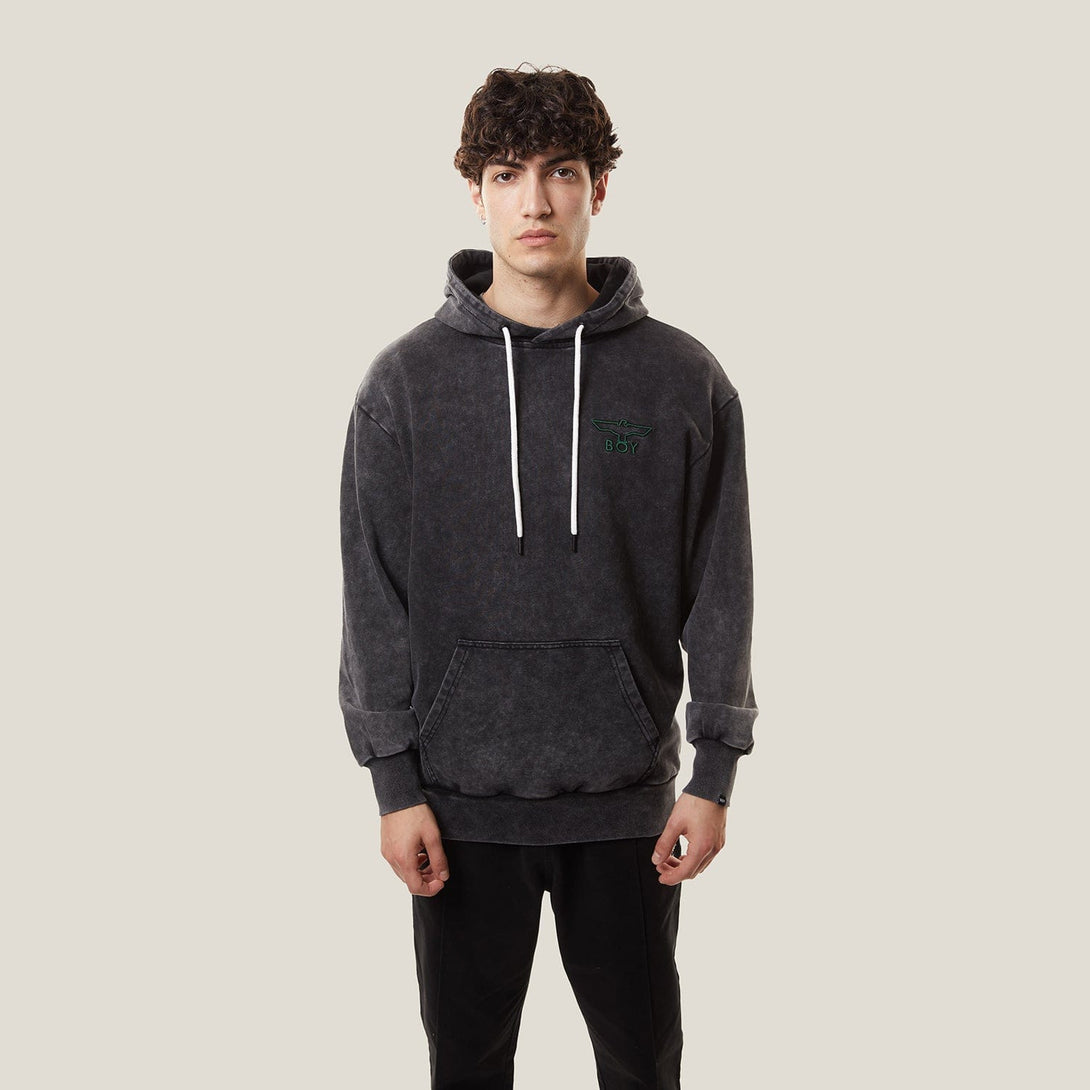 BOY EAGLE 3D EMB HOODIE - WASHED BLACK