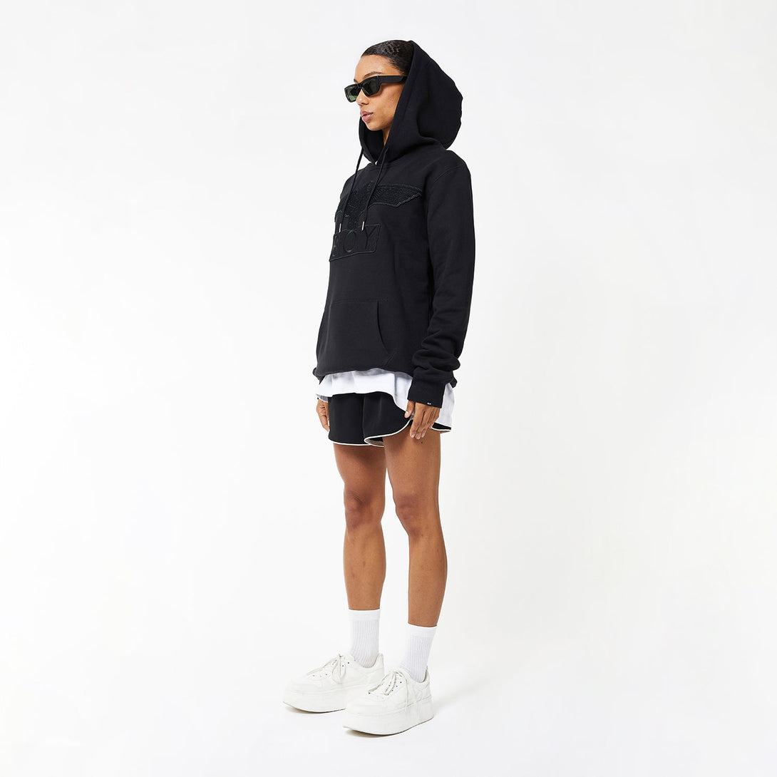 BOY EAGLE APPLIQUE HOODIE WOMENS - BLACK