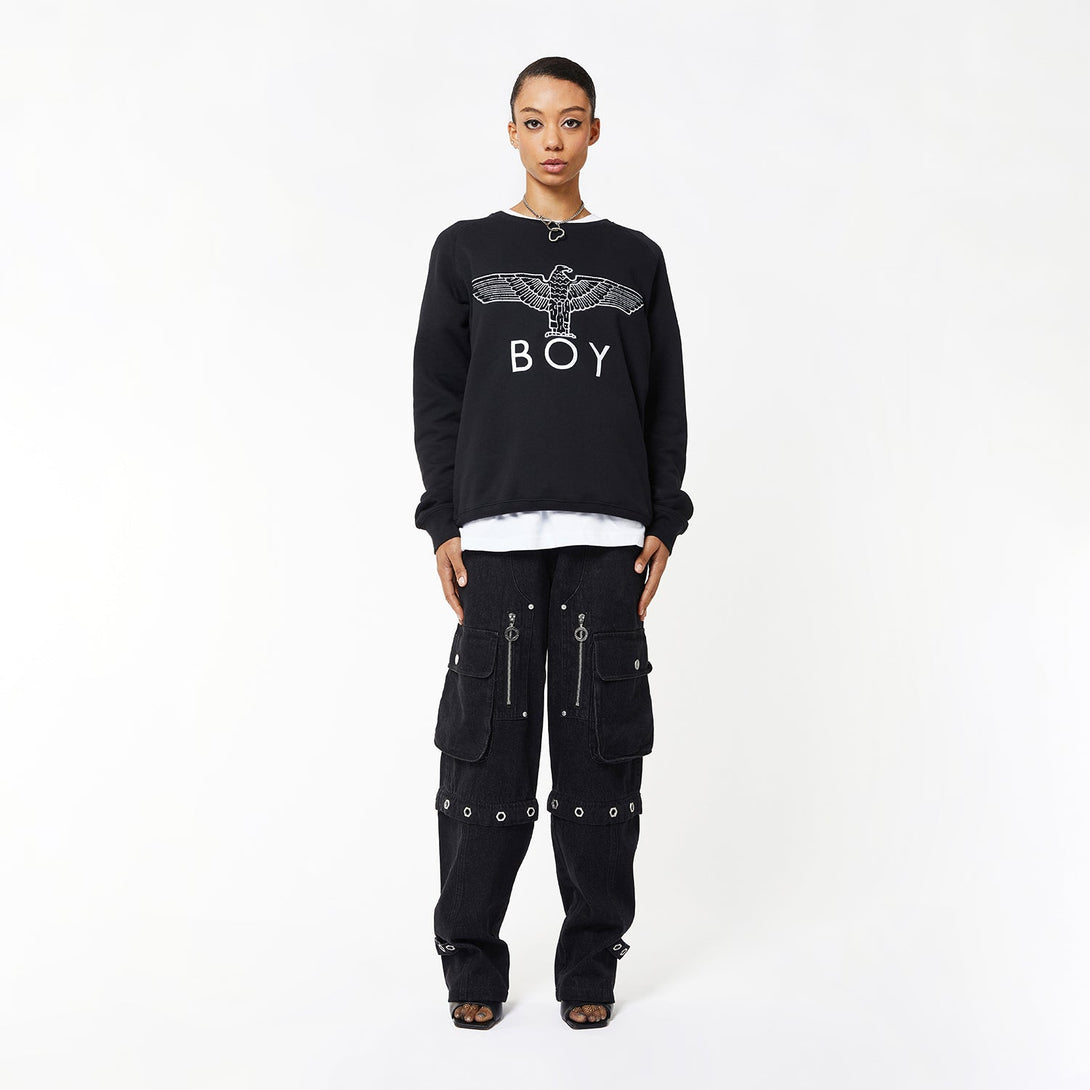 BOY EAGLE APPLIQUE SWEATSHIRT WOMENS - BLACK