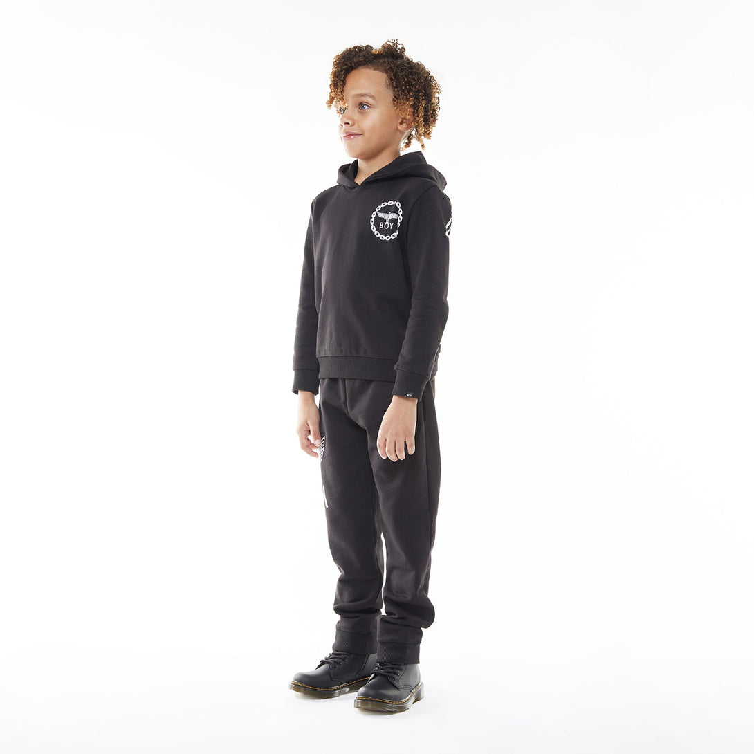 BOY EAGLE BACKPRINT KIDS HOODIE - BLACK