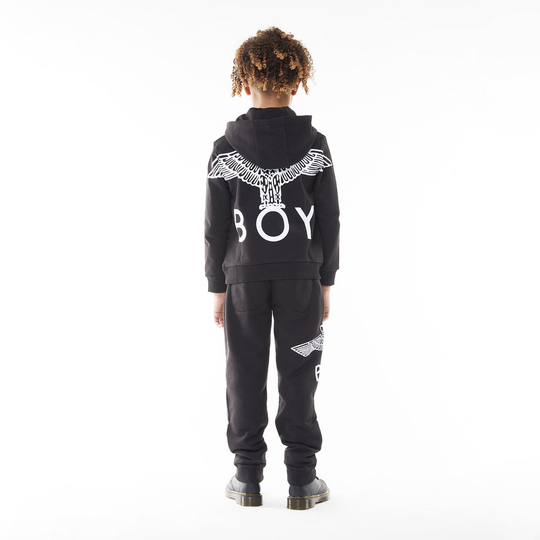 BOY EAGLE BACKPRINT KIDS HOODIE - BLACK