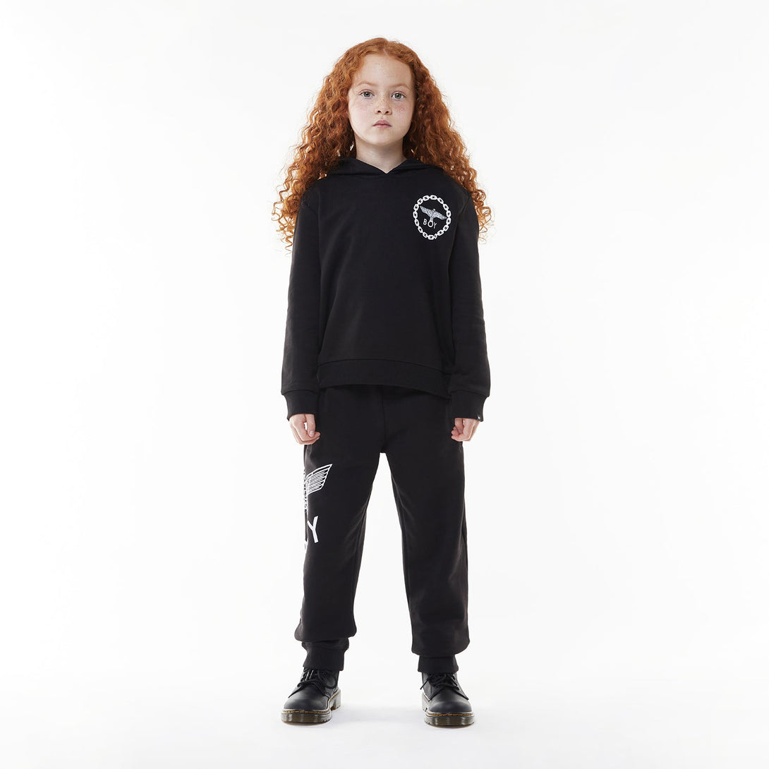 BOY EAGLE BACKPRINT KIDS HOODIE - BLACK