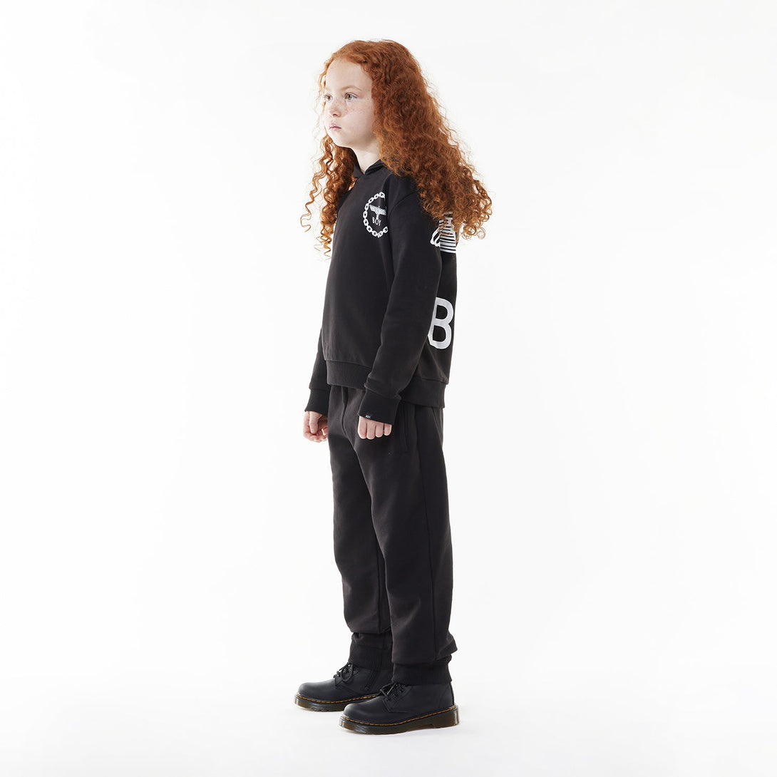 BOY EAGLE BACKPRINT KIDS HOODIE - BLACK