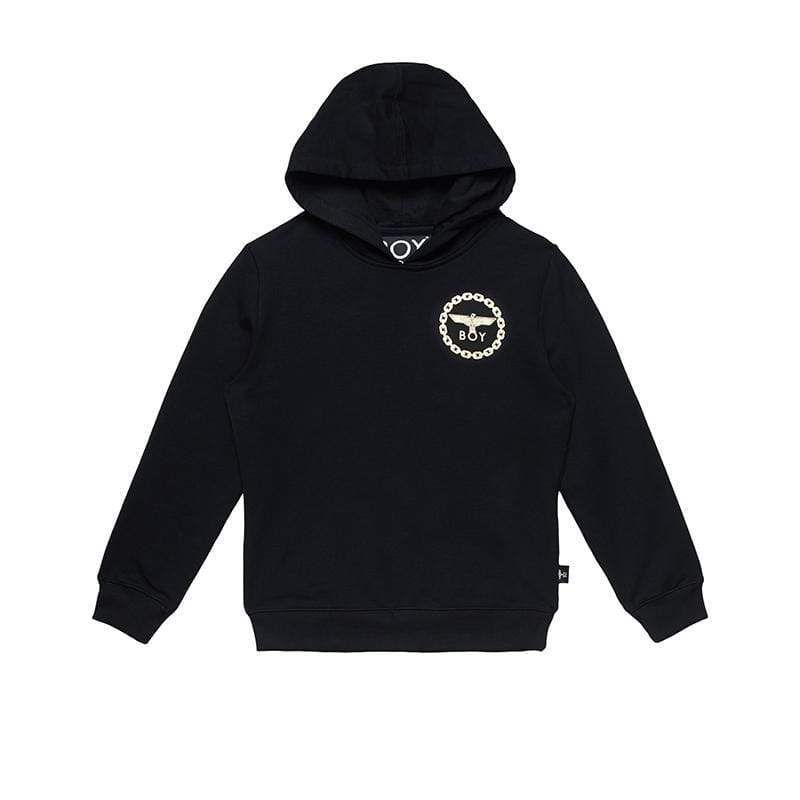 BOY EAGLE BACKPRINT KIDS HOODIE - BLACK/GOLD