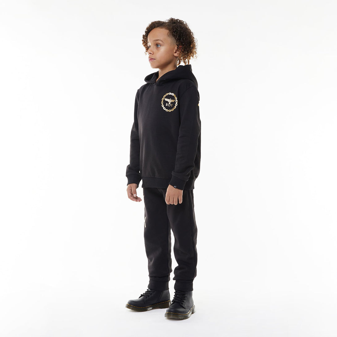 BOY EAGLE BACKPRINT KIDS HOODIE - BLACK/GOLD