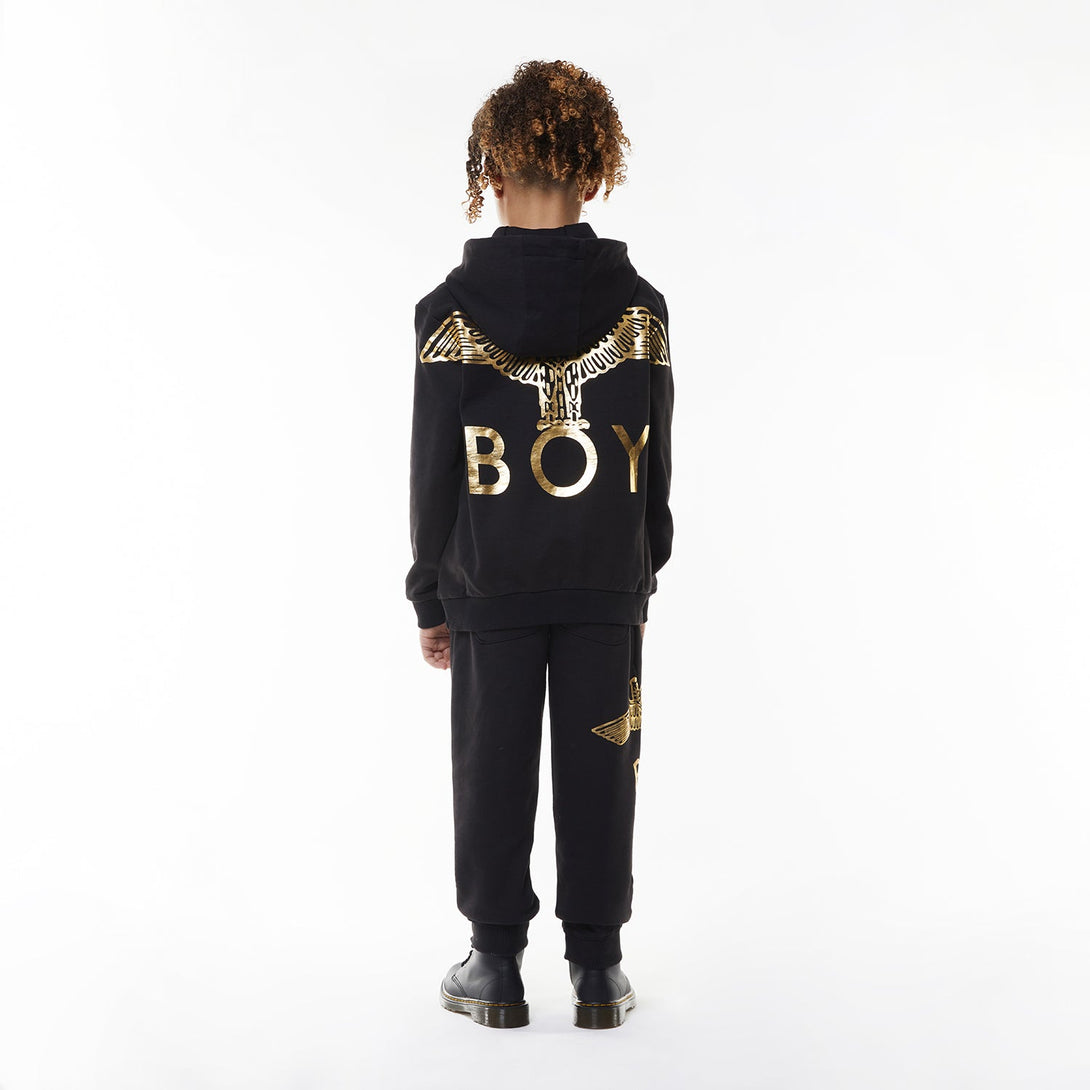 BOY EAGLE BACKPRINT KIDS HOODIE - BLACK/GOLD