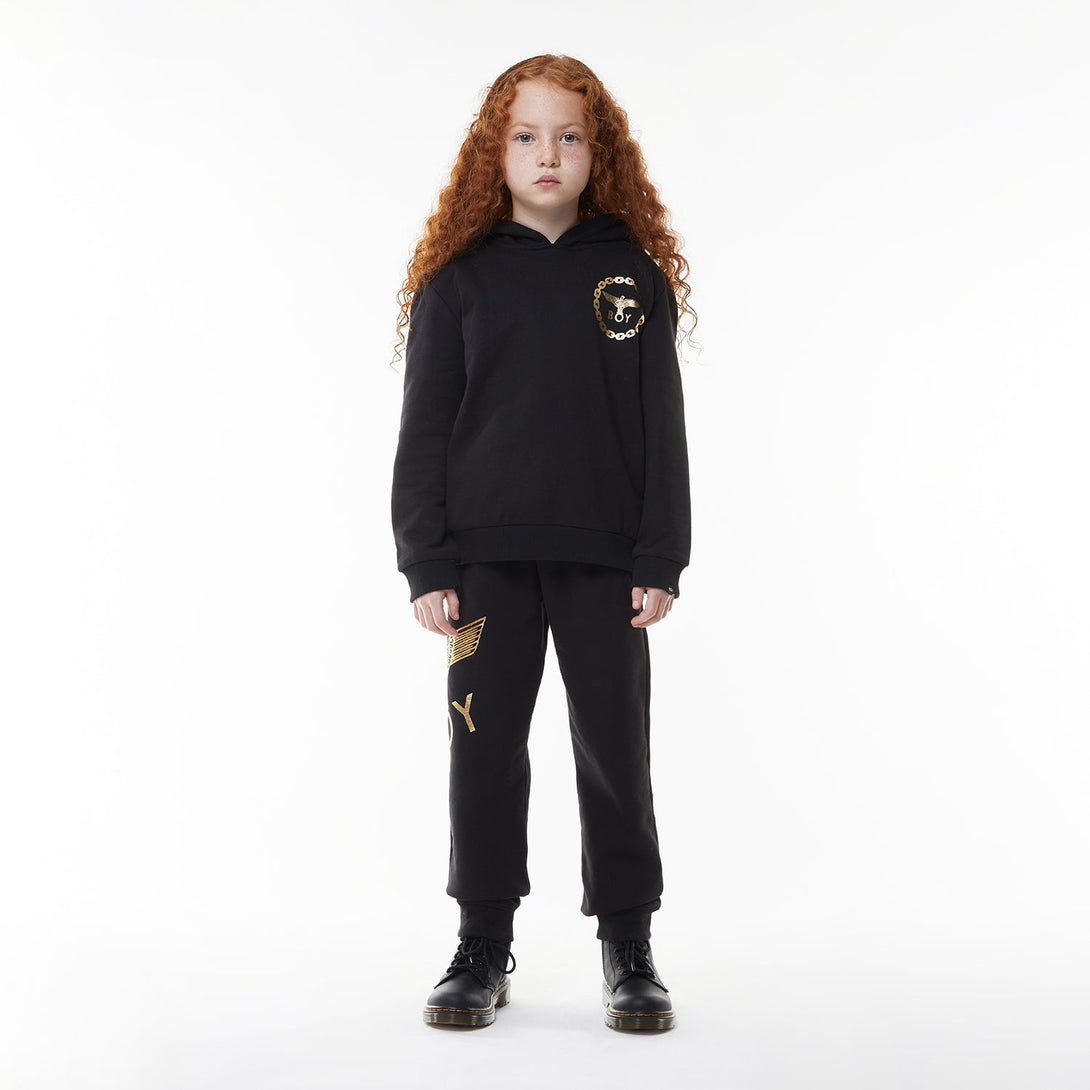 BOY EAGLE BACKPRINT KIDS HOODIE - BLACK/GOLD