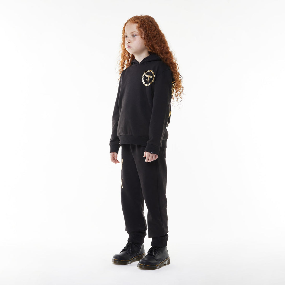 BOY EAGLE BACKPRINT KIDS HOODIE - BLACK/GOLD