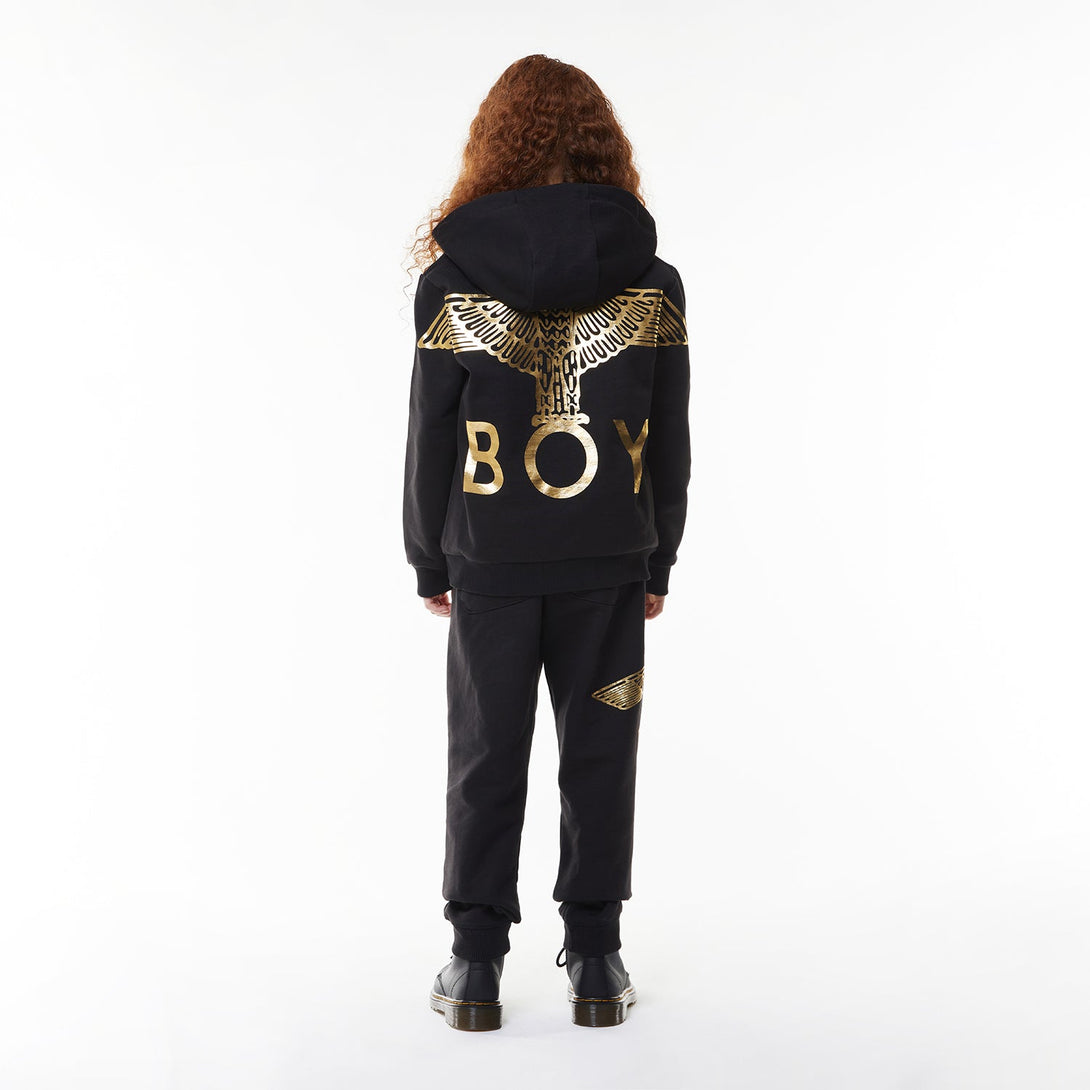 BOY EAGLE BACKPRINT KIDS HOODIE - BLACK/GOLD