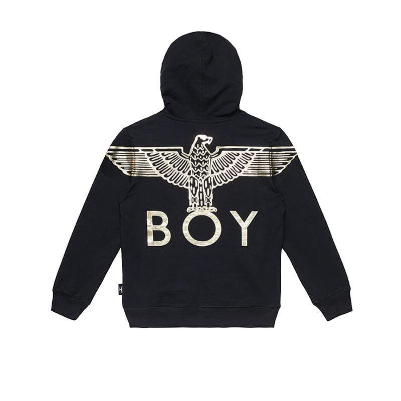 BOY EAGLE BACKPRINT KIDS HOODIE - BLACK/GOLD