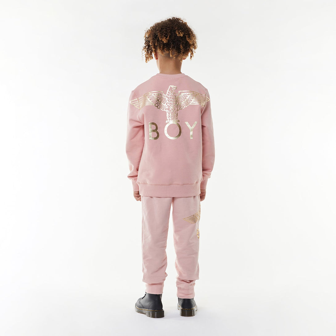 BOY EAGLE BACKPRINT KIDS SWEATSHIRT - PINK/GOLD