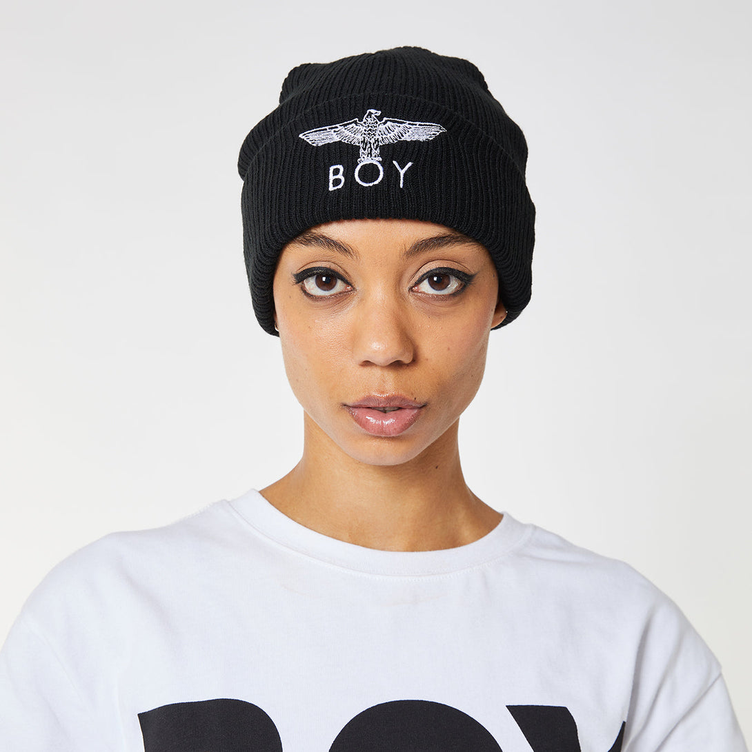 BOY EAGLE BEANIE WOMANS - BLACK/WHITE-BEANIES-BOY London