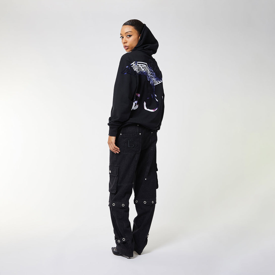 BOY EAGLE FLOCK HOODIE WOMENS - BLACK