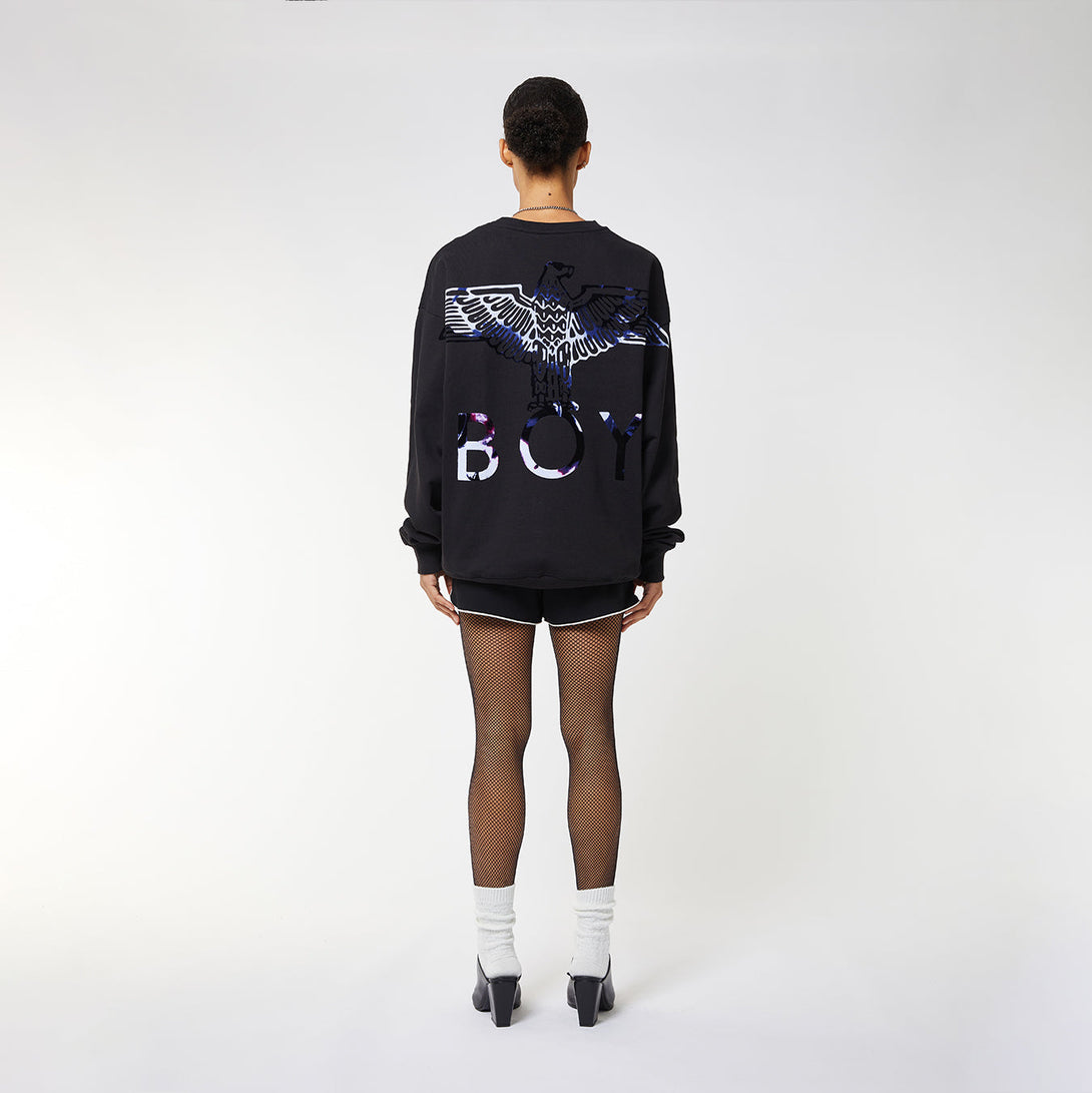 BOY EAGLE FLOCK SWEATSHIRT WOMENS - BLACK