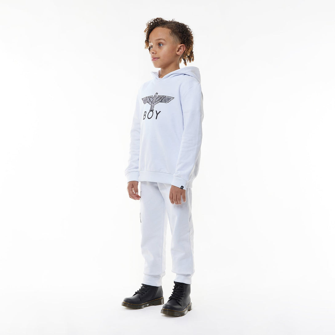 BOY EAGLE KIDS HOODIE - WHITE / BLACK