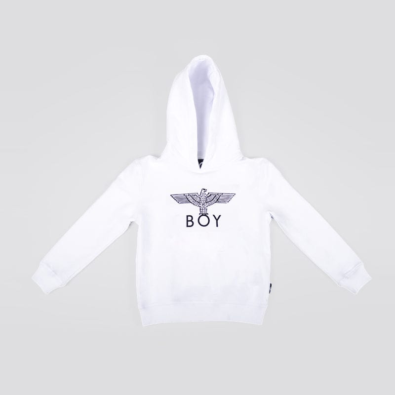 BOY EAGLE KIDS HOODIE - WHITE / BLACK