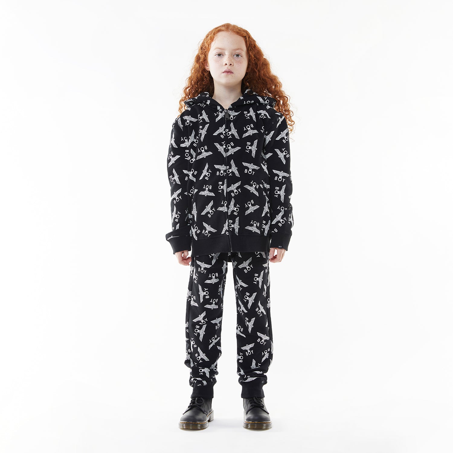 BOY EAGLE REPEAT KIDS JOGGERS BLACK WHITE