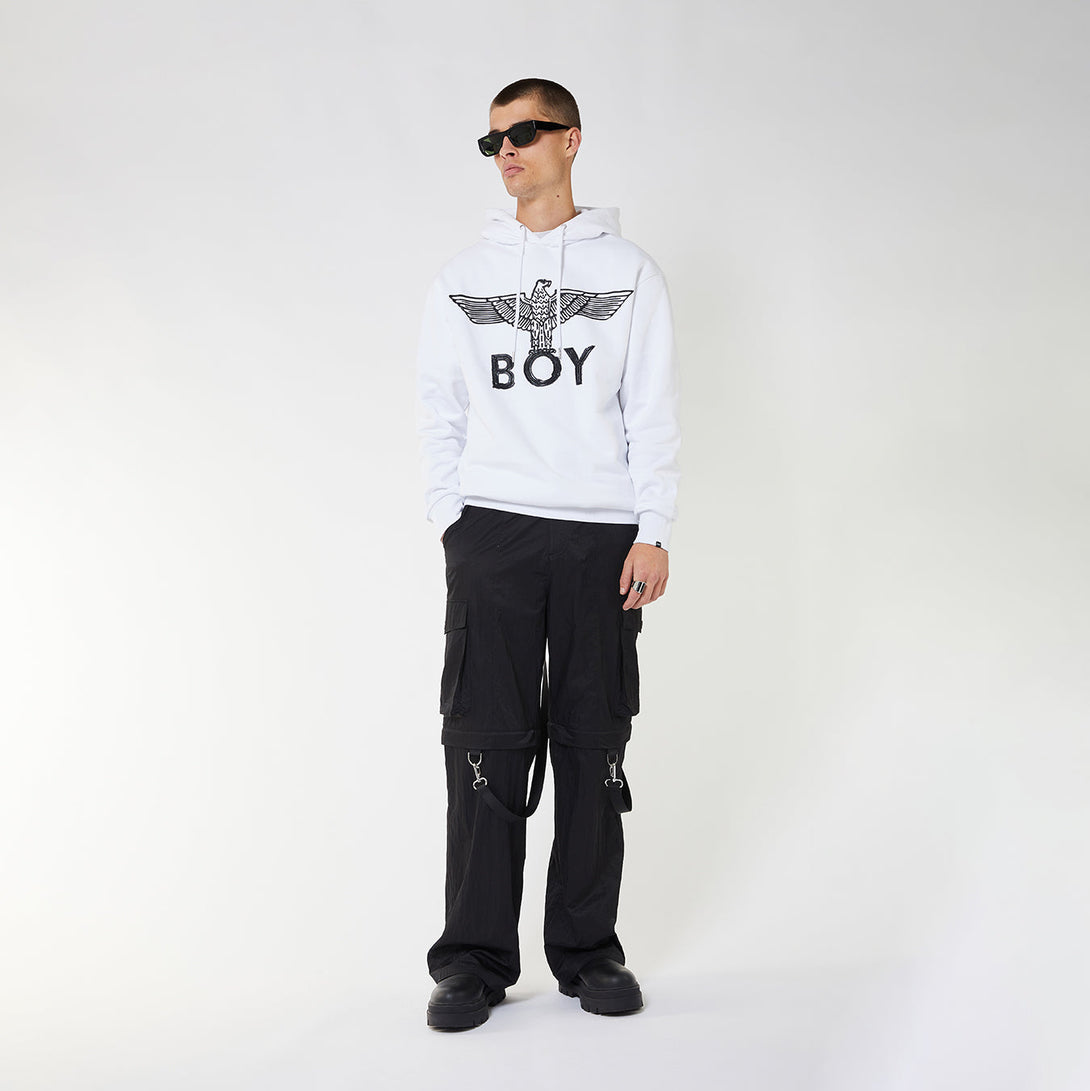 BOY EAGLE SCRIBBLE HOODIE - WHITE/BLACK