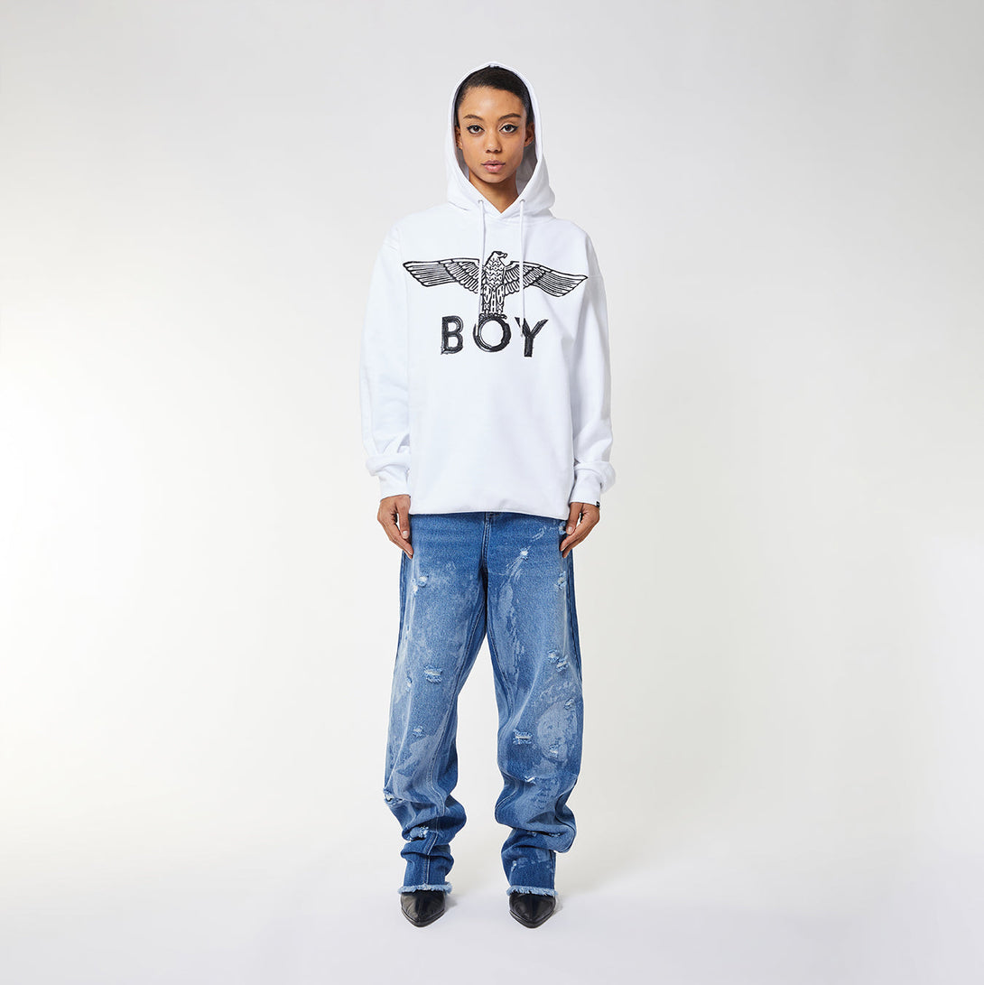 BOY EAGLE SCRIBBLE HOODIE WOMENS - WHITE/BLACK