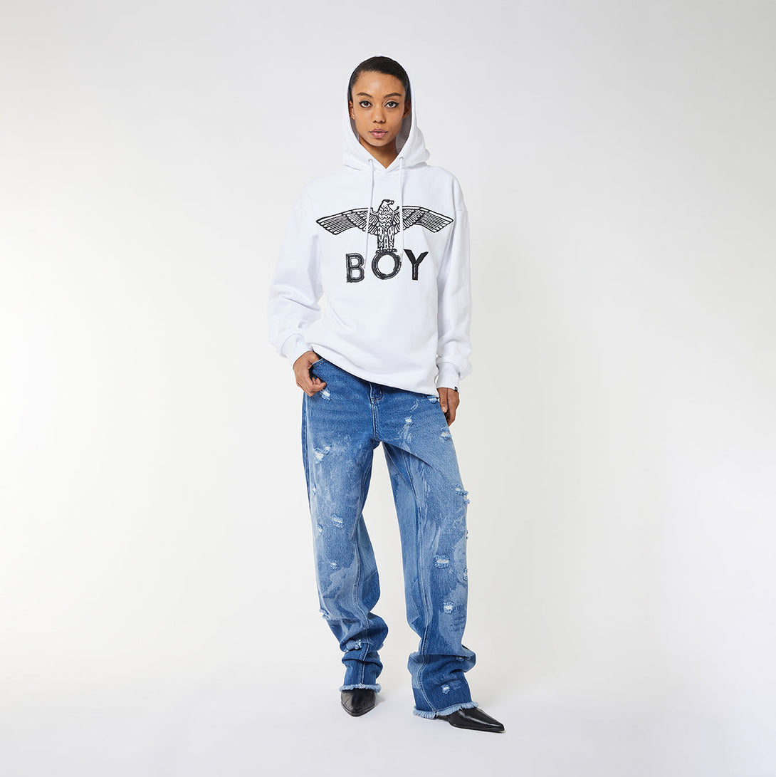 BOY EAGLE SCRIBBLE HOODIE WOMENS - WHITE/BLACK