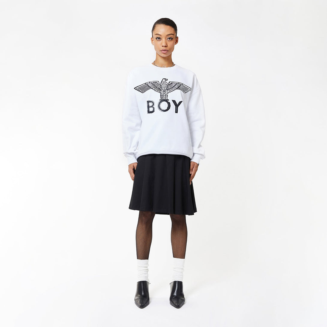 BOY EAGLE SCRIBBLE SWEATSHIRT WOMENS - WHITE/BLACK