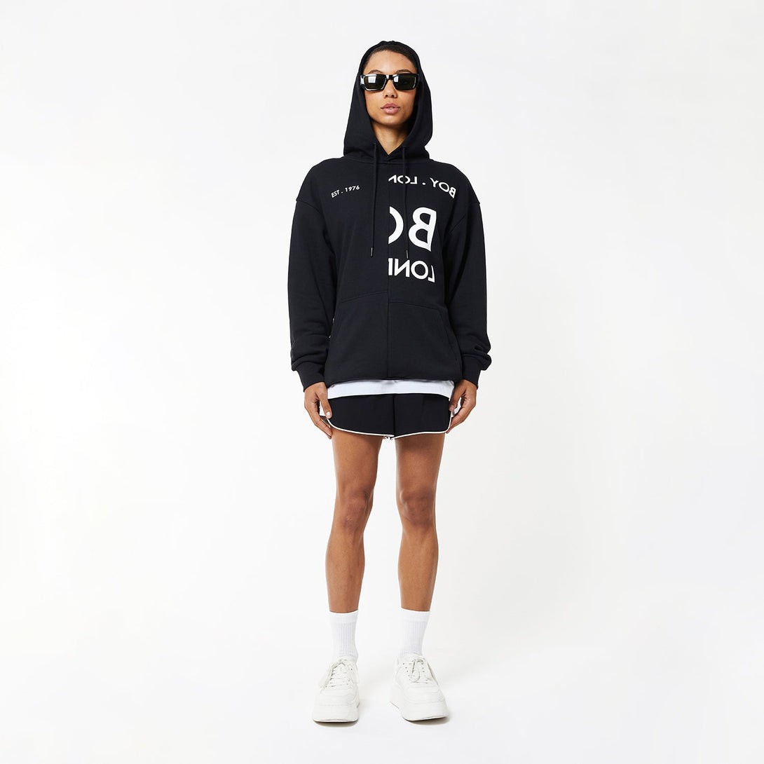 BOY EAGLE TYPO EMBROIDERY HOODIE WOMENS - BLACK