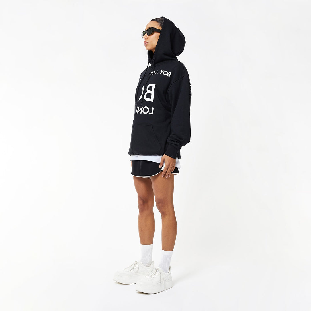 BOY EAGLE TYPO EMBROIDERY HOODIE WOMENS - BLACK