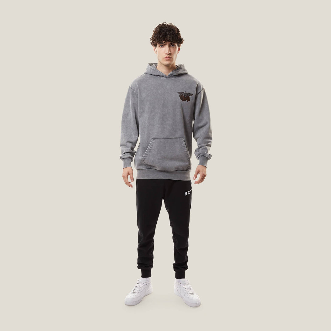 BOY FLORAL HOODIE - WASHED GREY