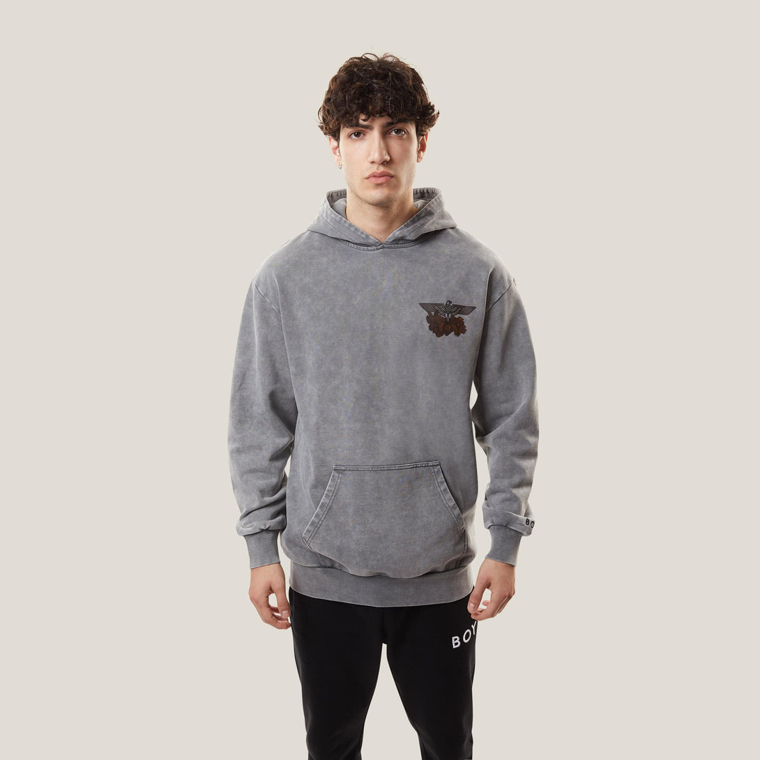 BOY FLORAL HOODIE - WASHED GREY