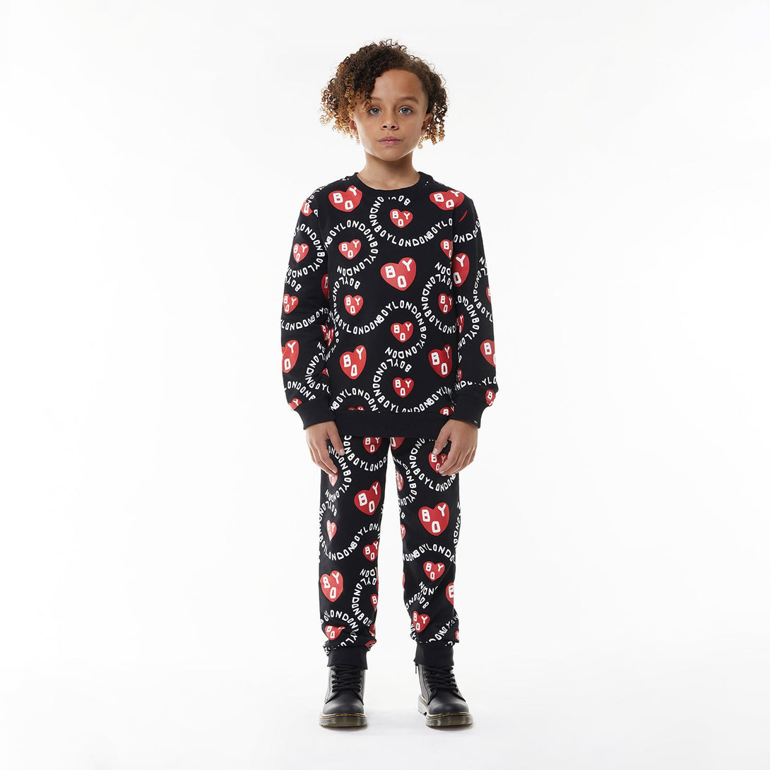 BOY KIDS HEART JOGGERS - BLACK