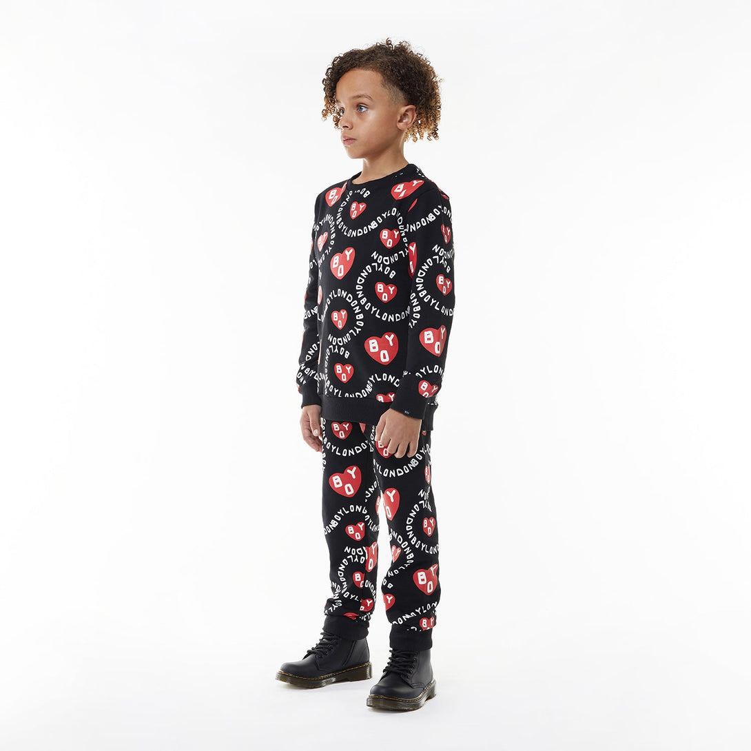 BOY KIDS HEART JOGGERS - BLACK