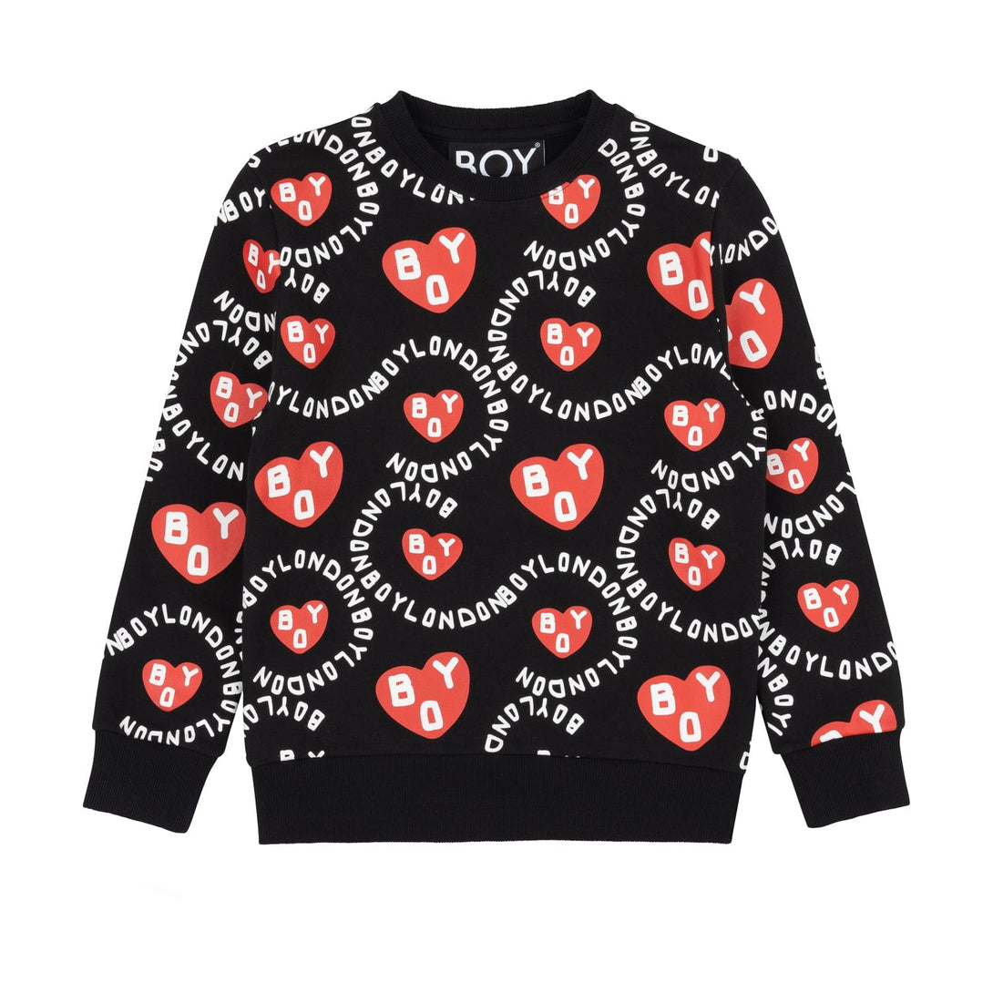 BOY KIDS HEART PRINT SWEATSHIRT - BLACK