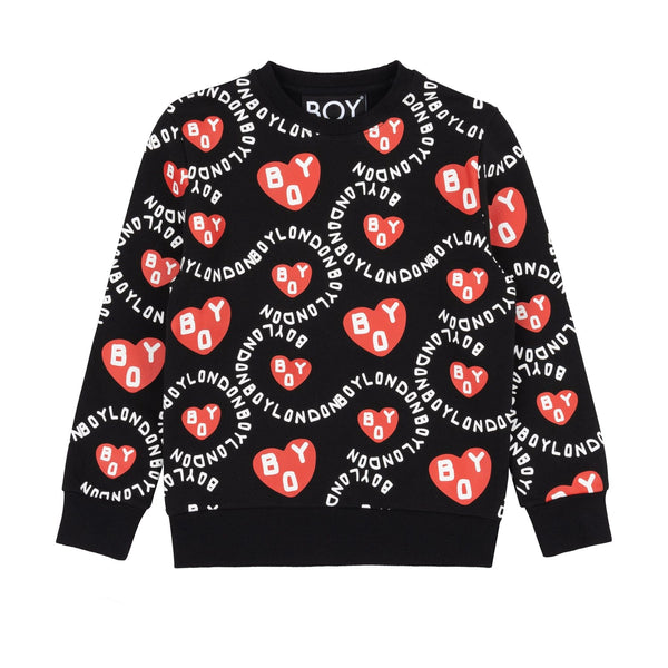 BOY KIDS HEART PRINT SWEATSHIRT - BLACK