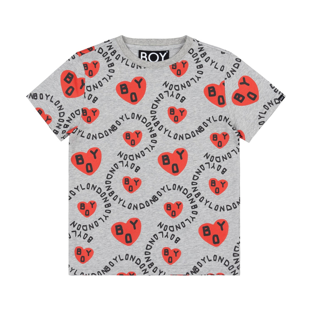 BOY KIDS HEART PRINT T-SHIRT - GREY