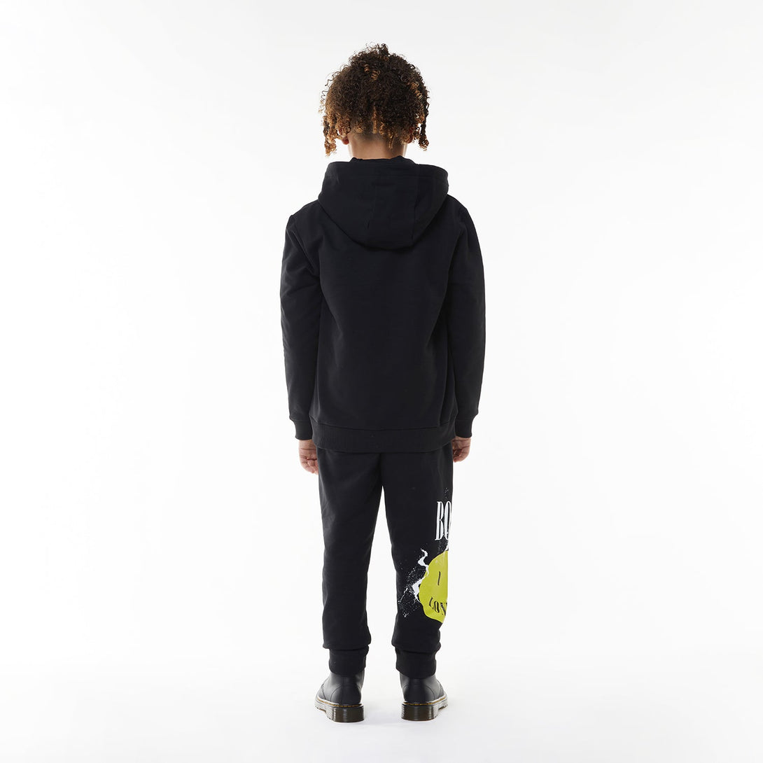 BOY KIDS TEXT HOODIE - BLACK