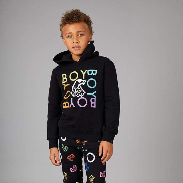 BOY QUADRUPLE KIDS HOODIE - BLACK