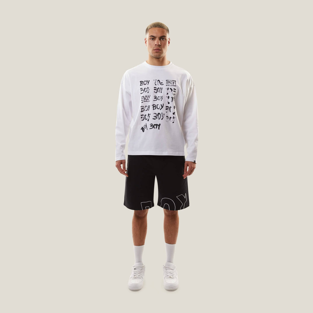 BOY REPEAT LONG SLEEVE GRAPHIC TOP - WHITE