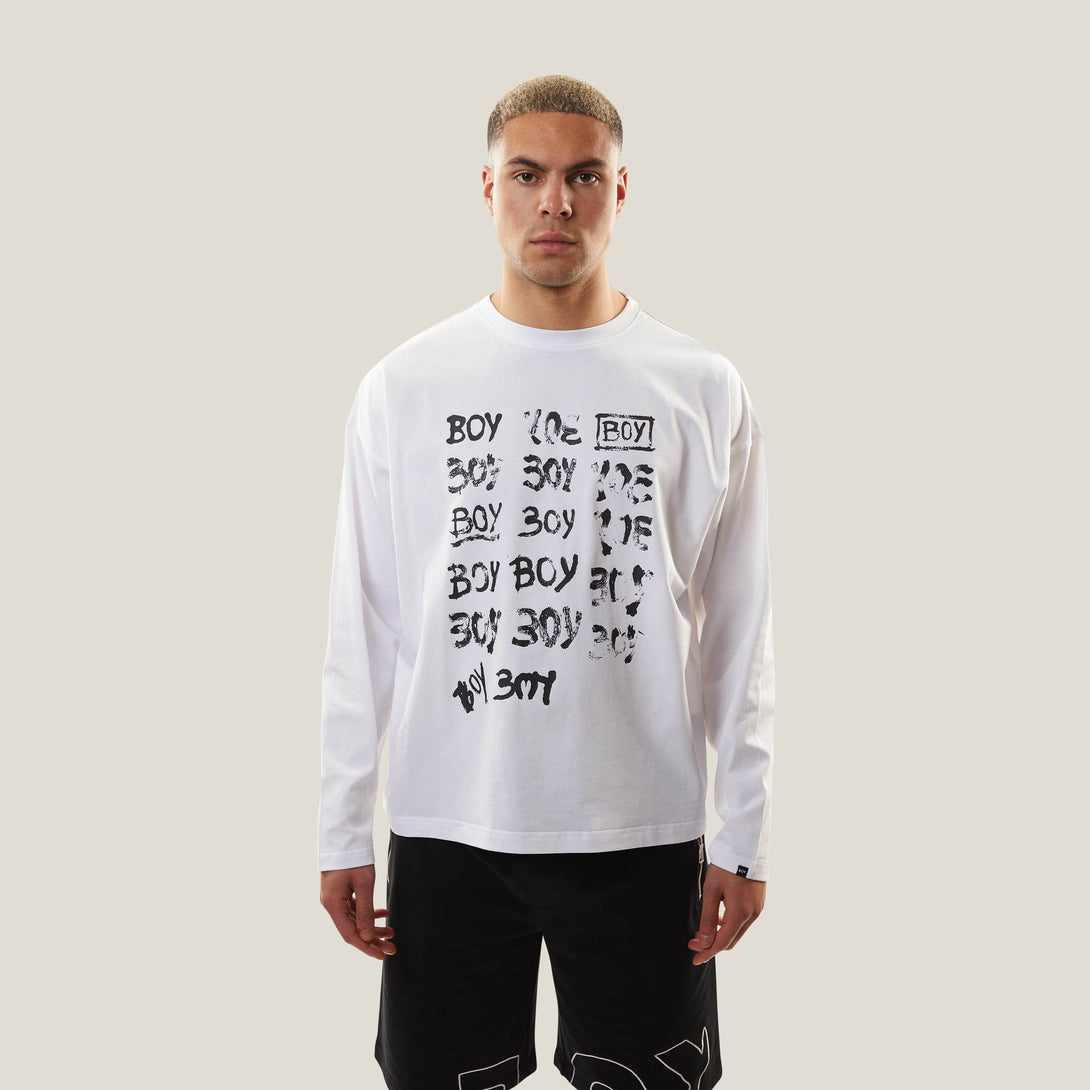 BOY REPEAT LONG SLEEVE GRAPHIC TOP - WHITE