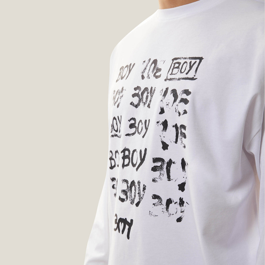 BOY REPEAT LONG SLEEVE GRAPHIC TOP - WHITE