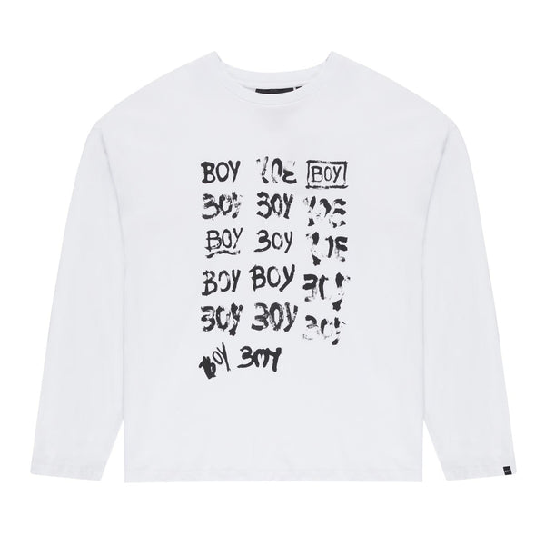 BOY REPEAT LONG SLEEVE GRAPHIC TOP - WHITE