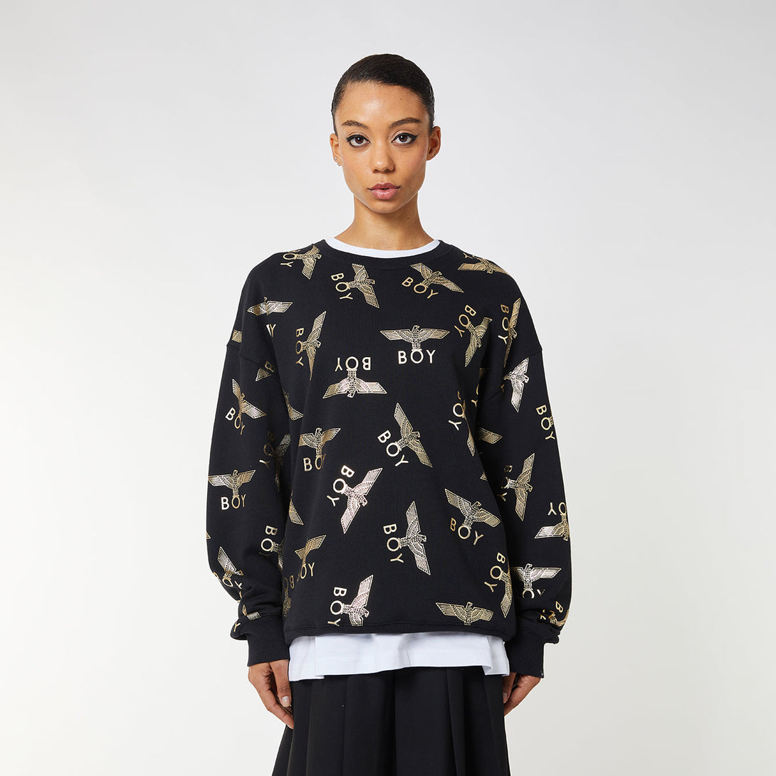 BOY REPEAT WOMENS SWEATSHIRT - BLACK/GOLD