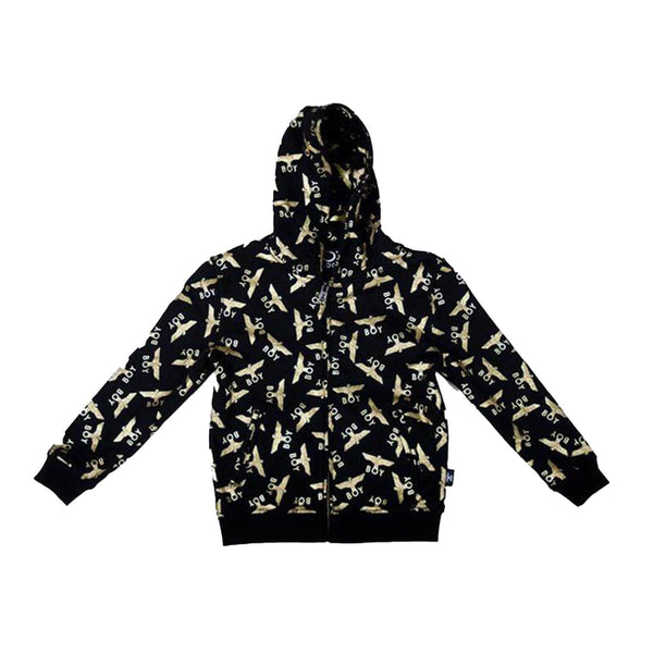 BOY REPEAT ZIP KIDS HOODIE - BLACK/GOLD