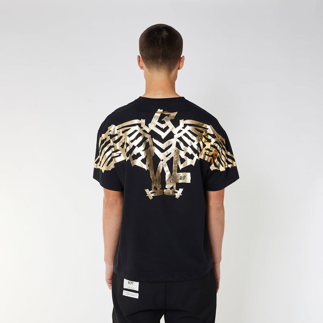 BOY TAPE EAGLE BACKPRINT T-SHIRT - BLACK/GOLD