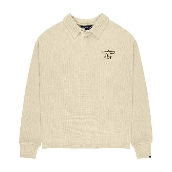 BOY WAFFLE RUGBY SWEATSHIRT - OFF WHITE