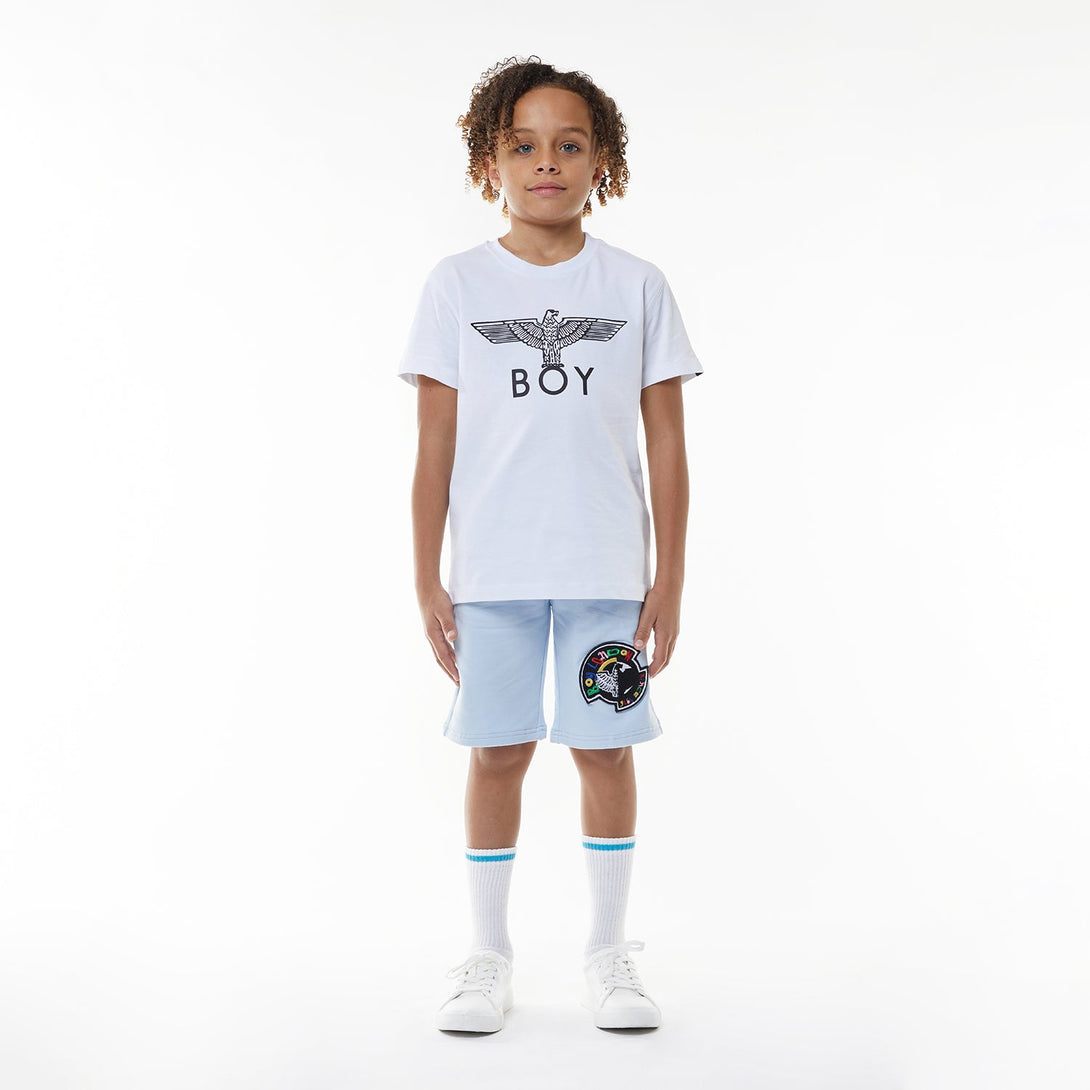 BOYS KIDS BADGE SHORTS - SKY BLUE